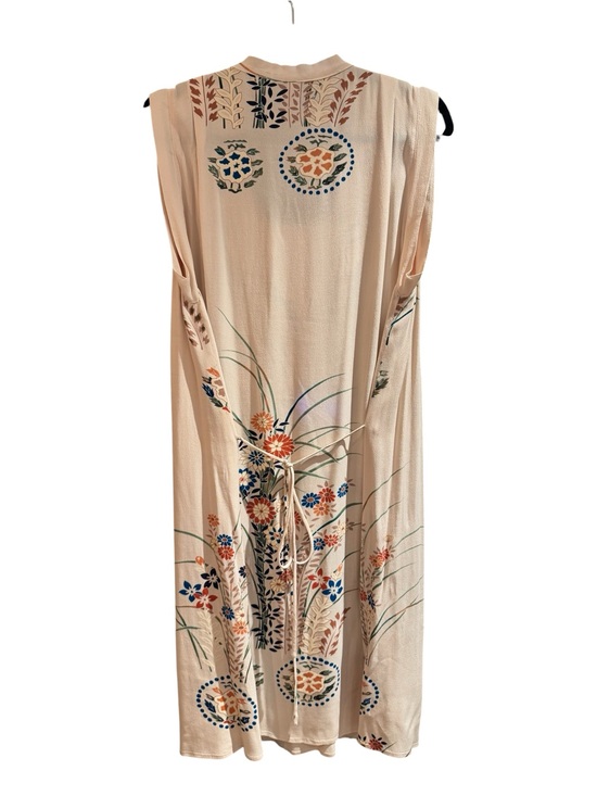 Wear in good health Dresses & Skirts - Cream Crepe Floral Sleeveless Dress with Tie Back, size L